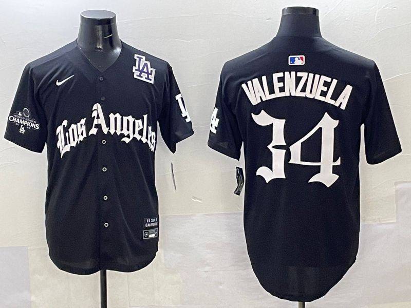 Men Los Angeles Dodgers 34 Valenzuela Black Five generations Joint Name 2025 Nike MLB Jersey style 43